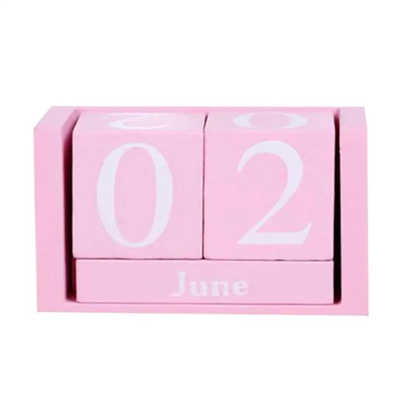 

Never Ending Wooden Date Calendar Creative Desk Decoration Wood Blocks for Home and Office (Pink)