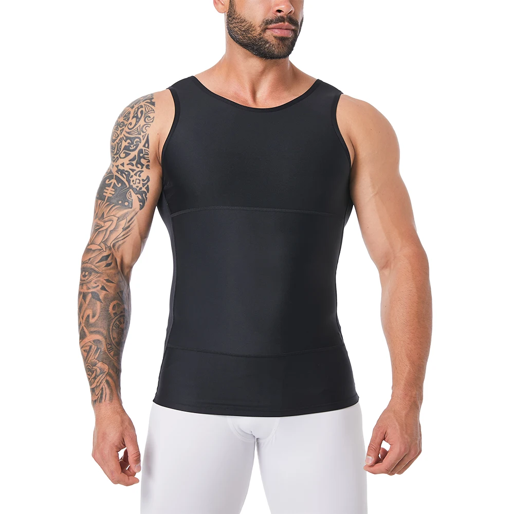 Mens Shapewear 숨기기 여성형 유방 압축 탱크 탑 남성 바디 셰이퍼 Tummy Control 슬리밍 언더 셔츠