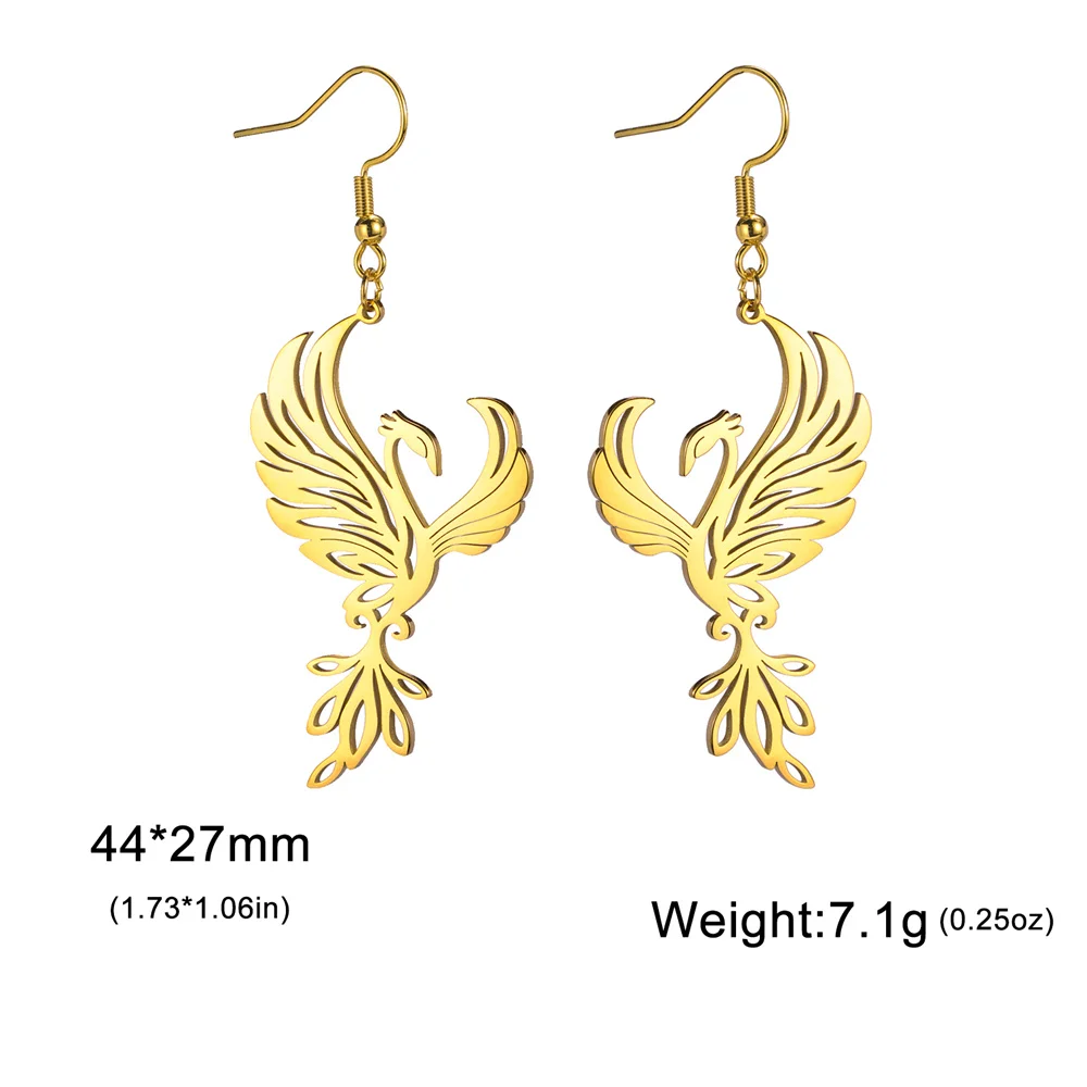 My Shape Phoenix Drop Earrings for Women Beautiful Fire Bird Animal Dangle Earring Stainless Steel Fashion Jewelry Mother's Day