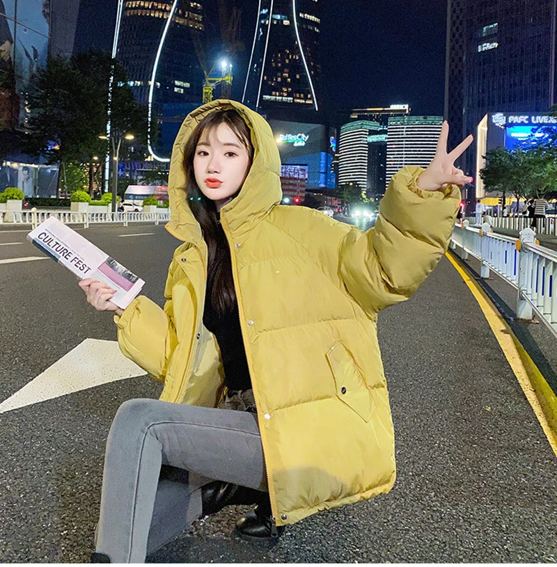 

Winter Wear Jacket Women Casual Thick Oversize Coat Female Office Lady Short Hooded Parka Nice Pop Outwear A044