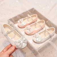 Children Mary Janes for Party Wedding Shows Girls Flats Shiny Rhinestones Bow Round-toe 2024 Kids Shoes Non-slip Moccasin Shoes 2
