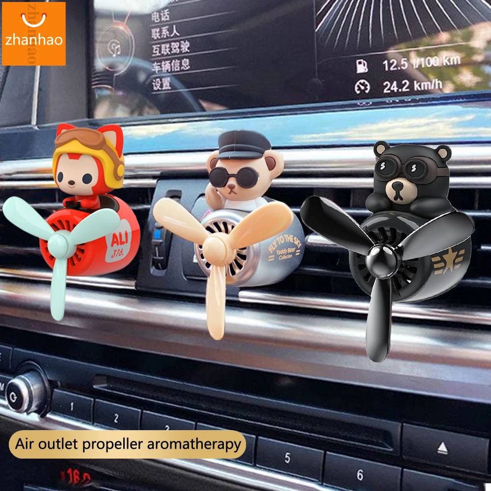 Car Air Freshener Bear Pilot 72 Km Rotating Propeller Outlet Fragrance Magnetic Design Auto Accessories Interior Perfume Diffus 1