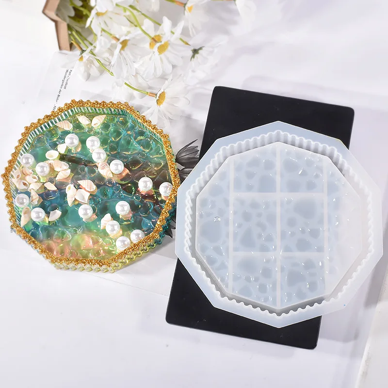 

Polygonal Striped Dewdrop Coaster Mold Irregular Love Water Pattern Base Tray Silicone Mold Storage Box Craft Production