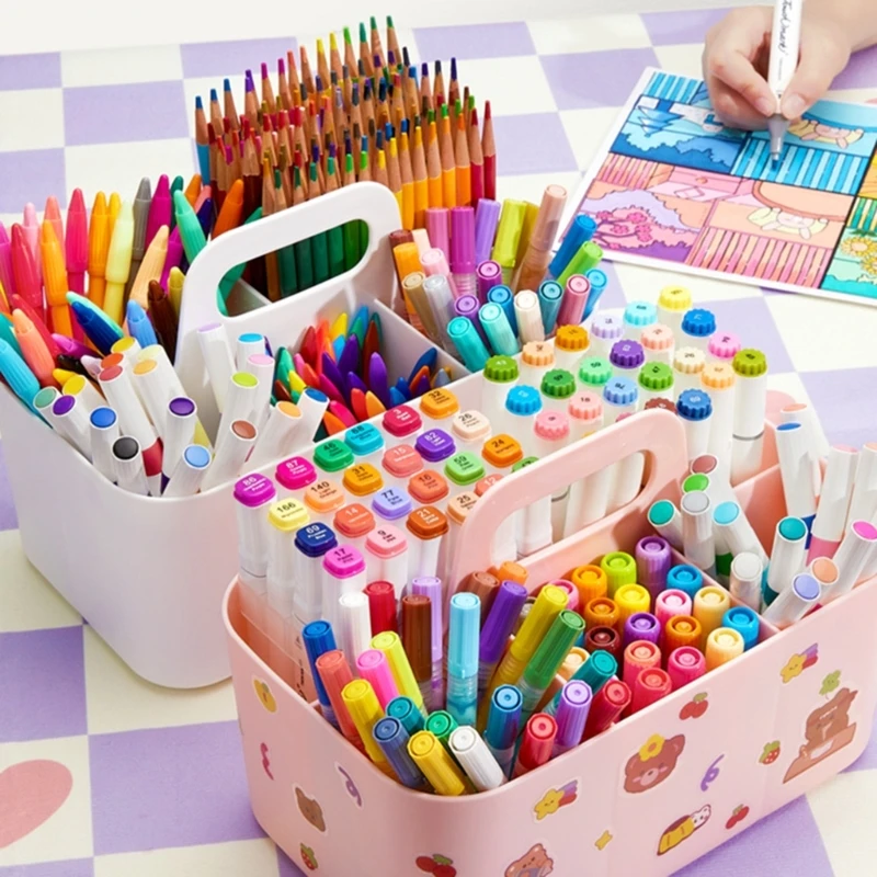 Desktop Stationary Organizer 5 Compartments Marker Organizer Caddies with Handle Big Capacity Art Supply Storage Holder