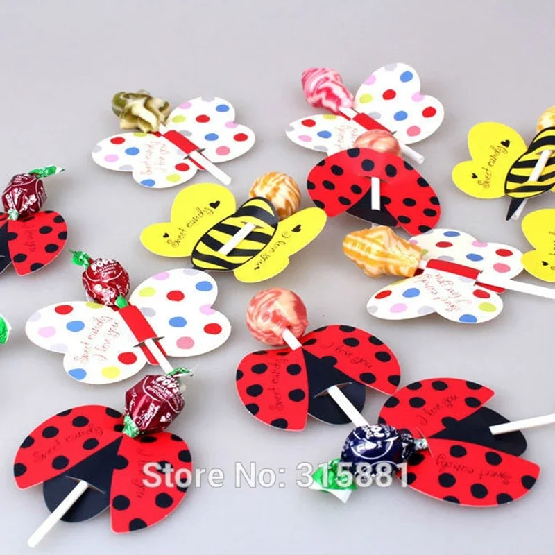 

lollipop paper,Ladybug candy paper, Honeybee party favor, Butterfly lollipop decoration, kids gift wrap (only paper) 50pcs/lot