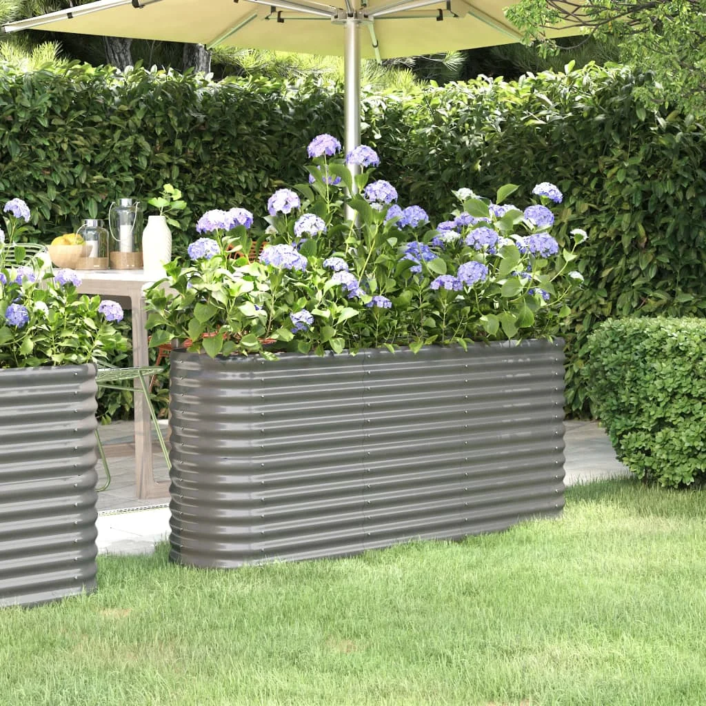 Hochbeet aus Verzinktem Stahl 152x40x68 cm Grau Rostfreie Außen-Gartenbox für Gemüse und Blumen – Detail 1