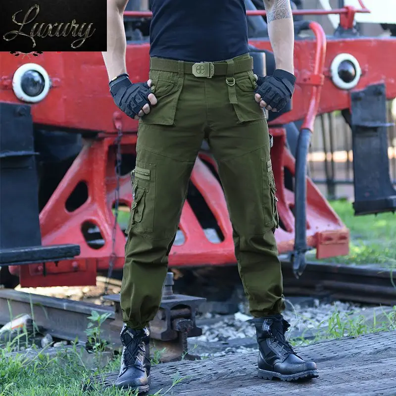 

Field Lived Casual Army Joggers Men's Tactical Many Pocket Zipper Cargo Pants Combat Cotton Straight Male Trousers Green Black