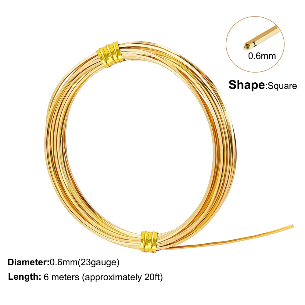 Premium Brass Wire for Jewelry Crafting - 6 Meters Square Wire in Multiple Thicknesses (0.6/0.8/1mm)