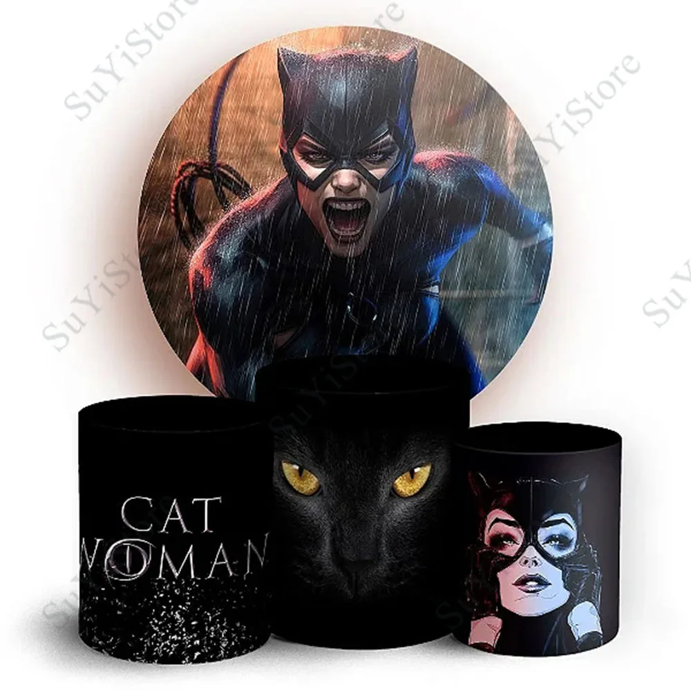 Catwoman Round Photo Fondale Kids Birthday Dc Comics Character Selina Kyle Circle Photography Background Plinth Covers