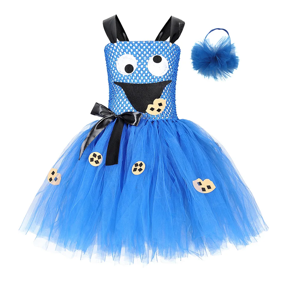 

Cartoon Cookie Tutu Dress Baby Newborn Girls Royal Monster Costume 1-12Y Kids Birthday Halloween Party Dresses Child Carnival