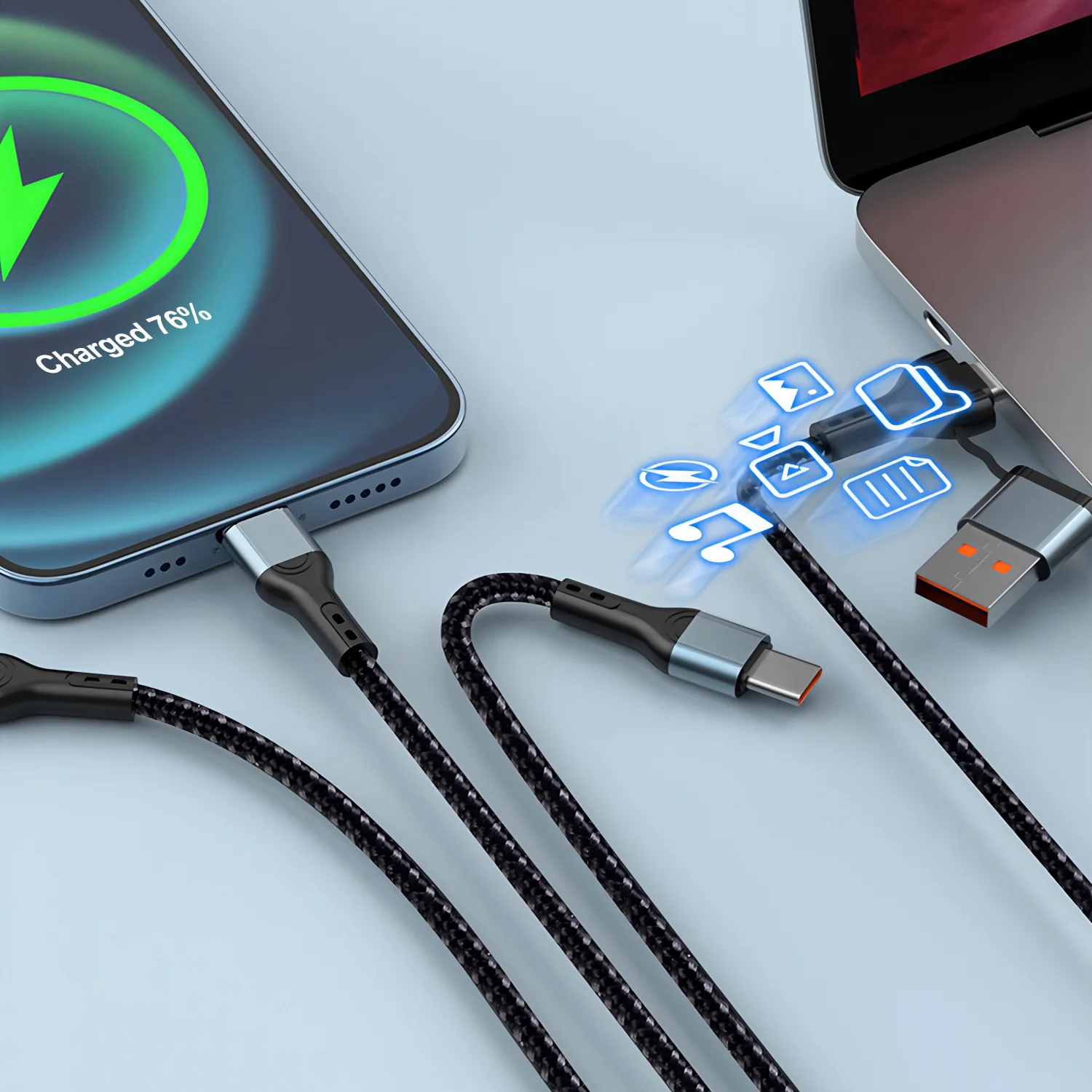 รูปสินค้า สายชาร์จเร็ว 3 พอร์ต สำหรับ iPhone และสมาร์ทโฟน