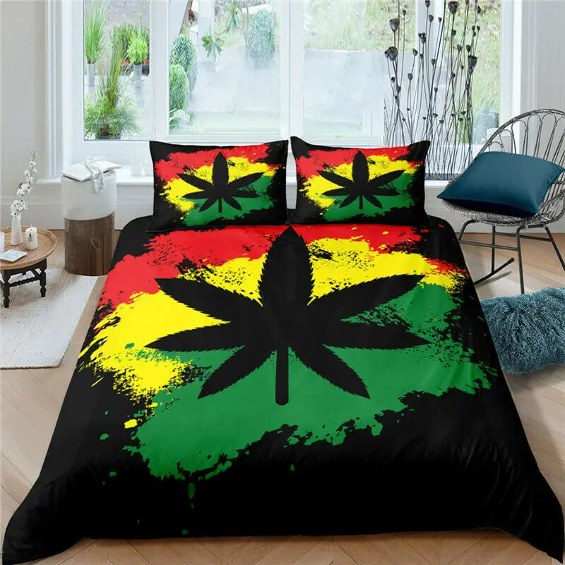 Marijuana Weed Leaf Duvet Cover Cannabis Leaves Bedding Set Colorful Marijuana Leaf Comforter Cover for Men Adults Bedroom Queen top Bedding Sets Bedding Sets