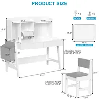 Kids Study Desk and Chair Set, Adjustable Children Study Table with Chair, Kids Wooden Desk with Hutch, Drawers, Book Stand, Whi 3