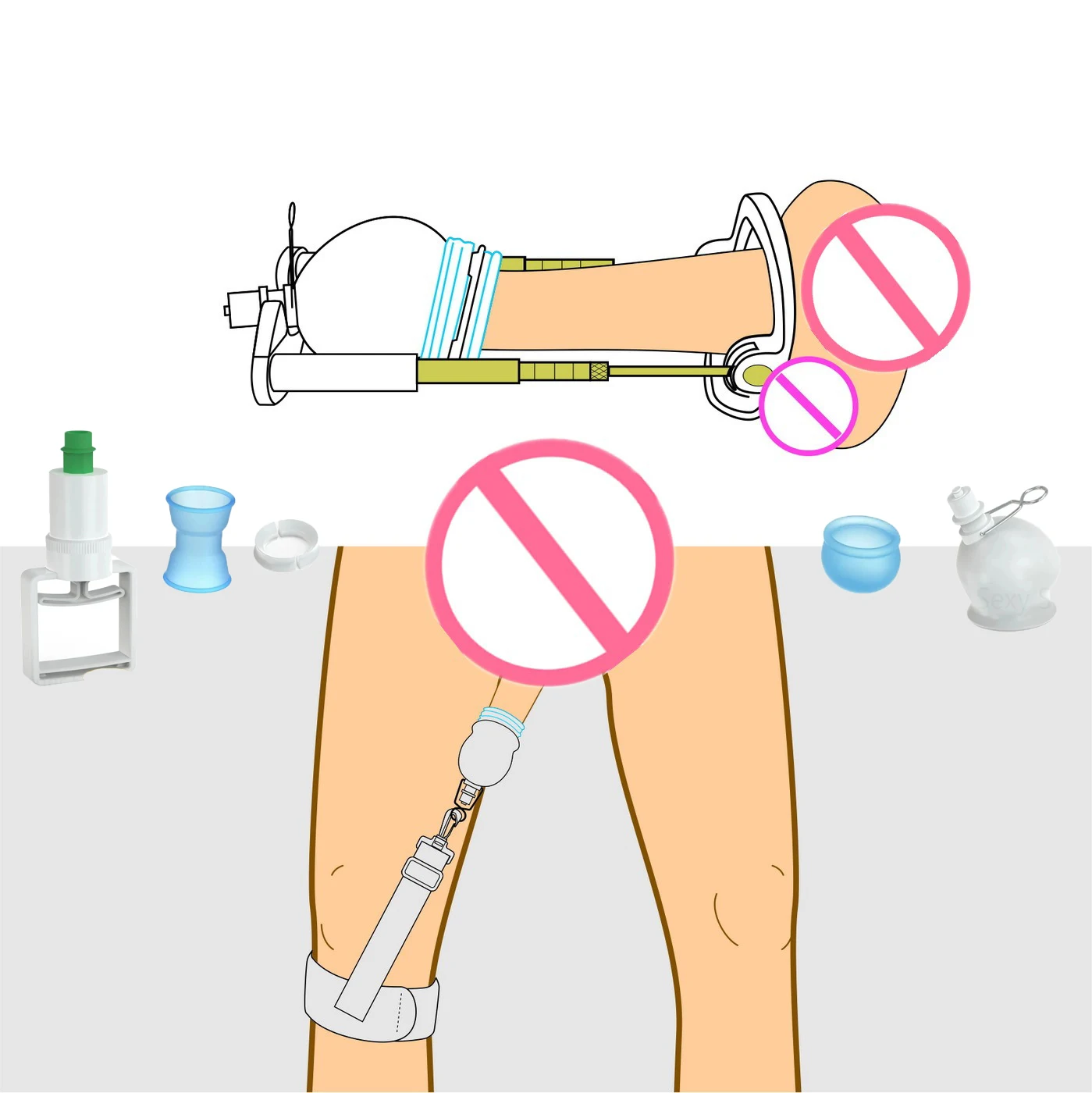 Penis enlargement device stretch clamp vacuum cup men growth traction device