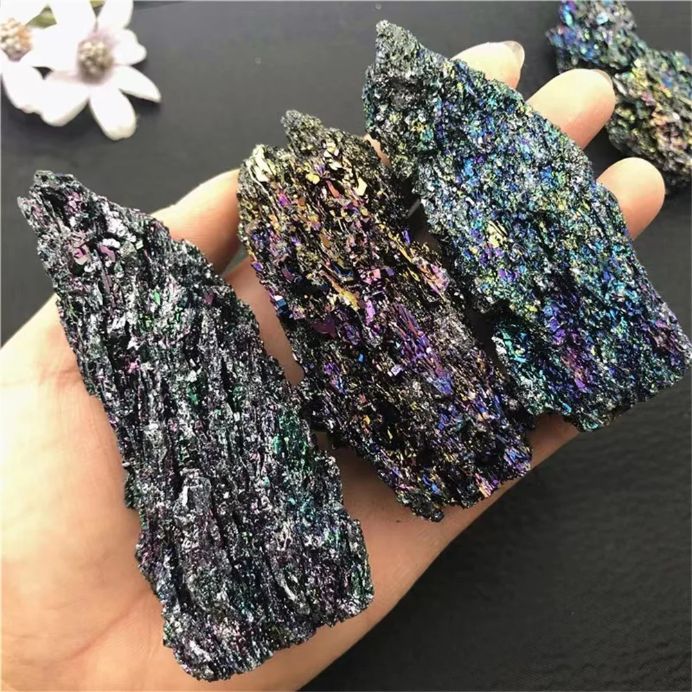Colorful Carborundum Natural Stone Specimen Silicon Carbide Black Quartz Crystal Mineral Sample Home Decor Gifts Collectibles 2