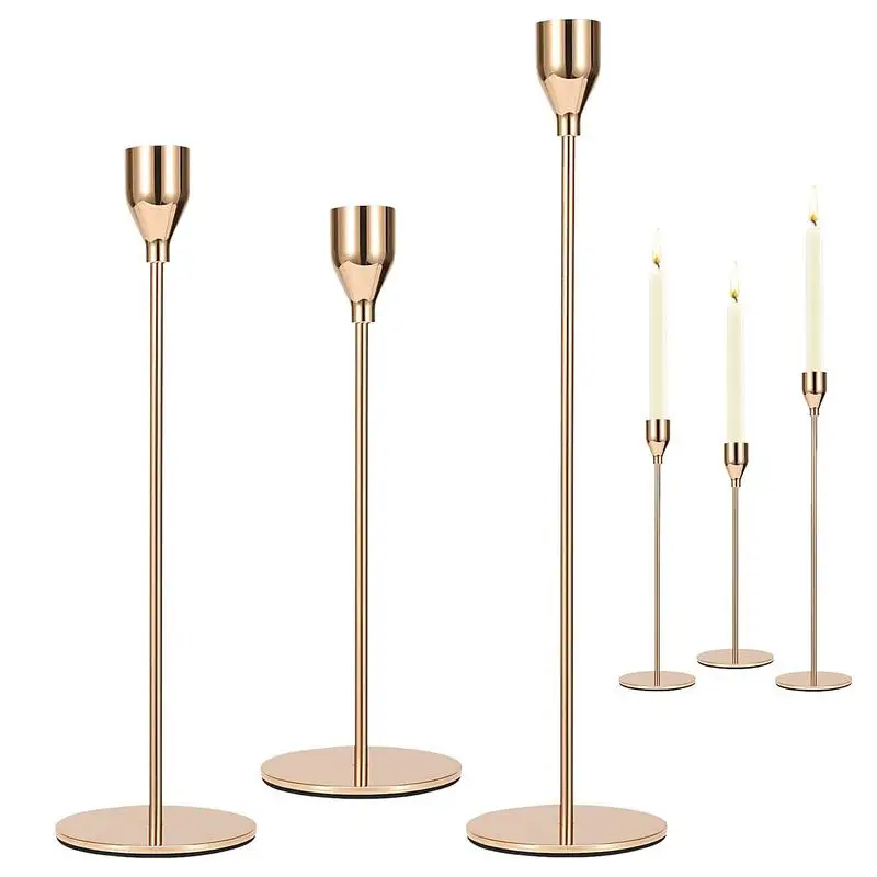 

Modern Candle Holder 3 PCS Candle Holder Set Taper Candle Holder Stable Iron Candlestick Holders With Anti-Slip Base Taper