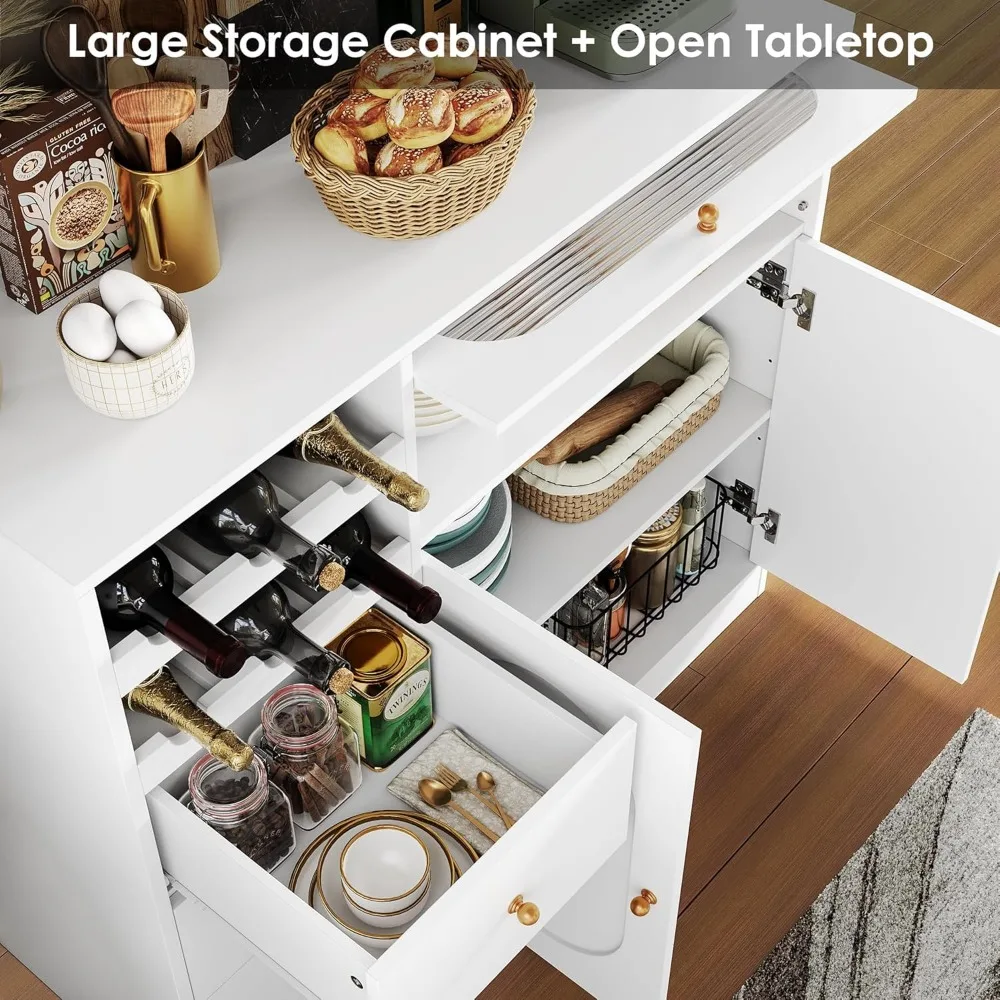 Kitchen Pantry Storage Cabinet with Hutch, Buffet Cabinet with Storage, Coffee Bar Cabinet with Power Outlets, Microwave Stand 4