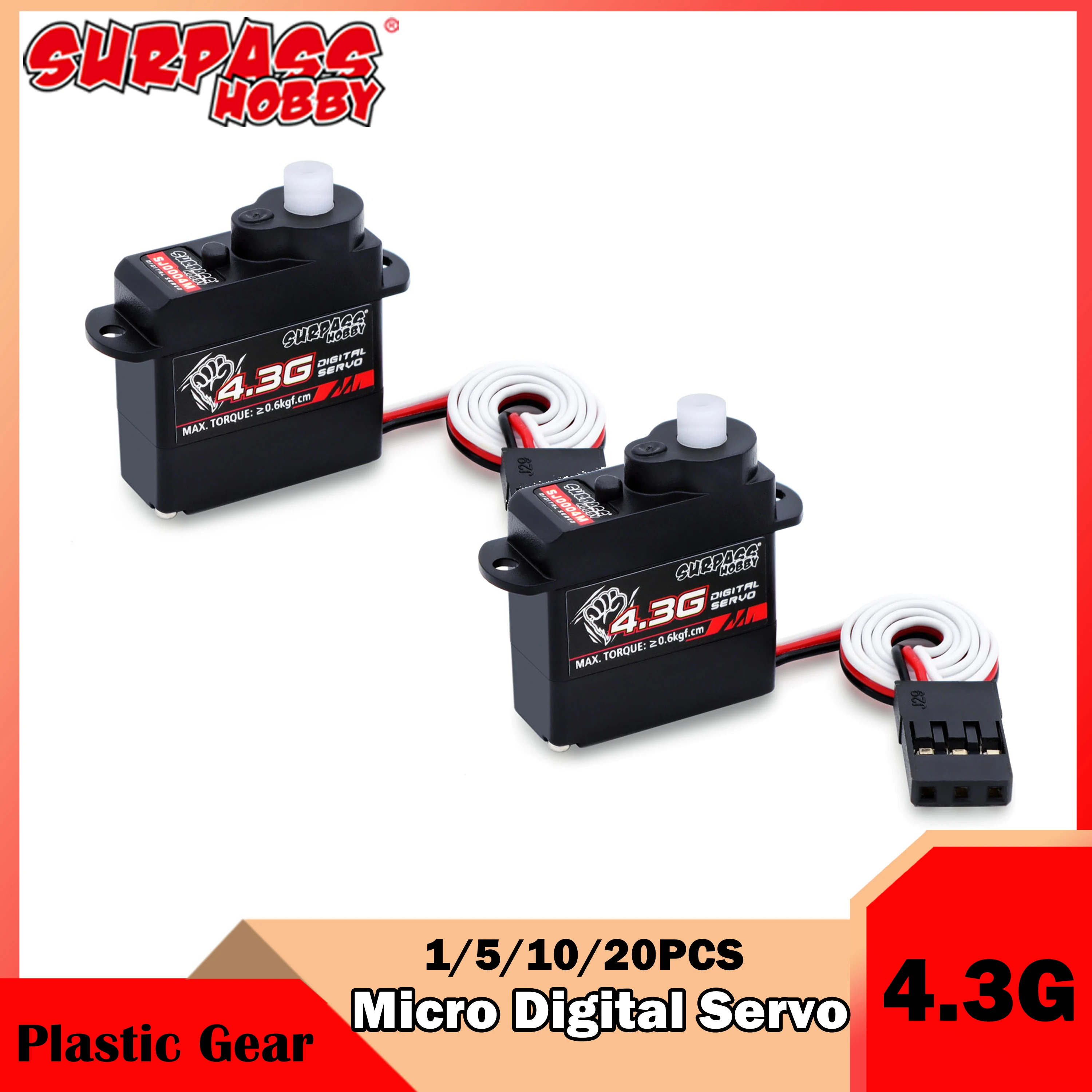

Surpass Hobby 1/5/10/20PCS RC Micro Servo 4.3g Plastic Gear Core Motor 25T Mini for Rc Drone Airplane Car Boat Robot Model Part