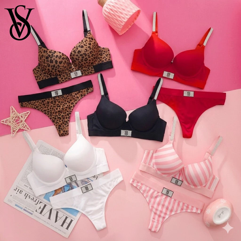Ensemble soutien-gorge et culotte Victoria's Secret pour femme, sans armatures, confortable, lingerie quotidienne, dentelle sans couture, effet push-up. 1
