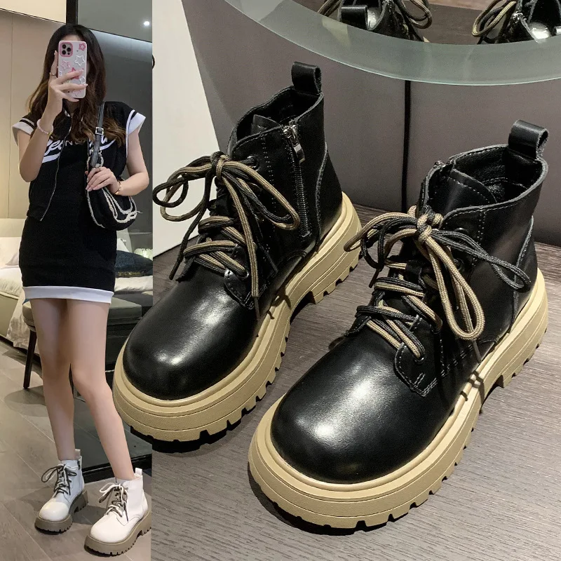 

New Platform Women Ankle Boots Woman Shoes Zipper Fashion Female Designer Motorcycle Boot Casual Ladies Footwear Thick Bottom