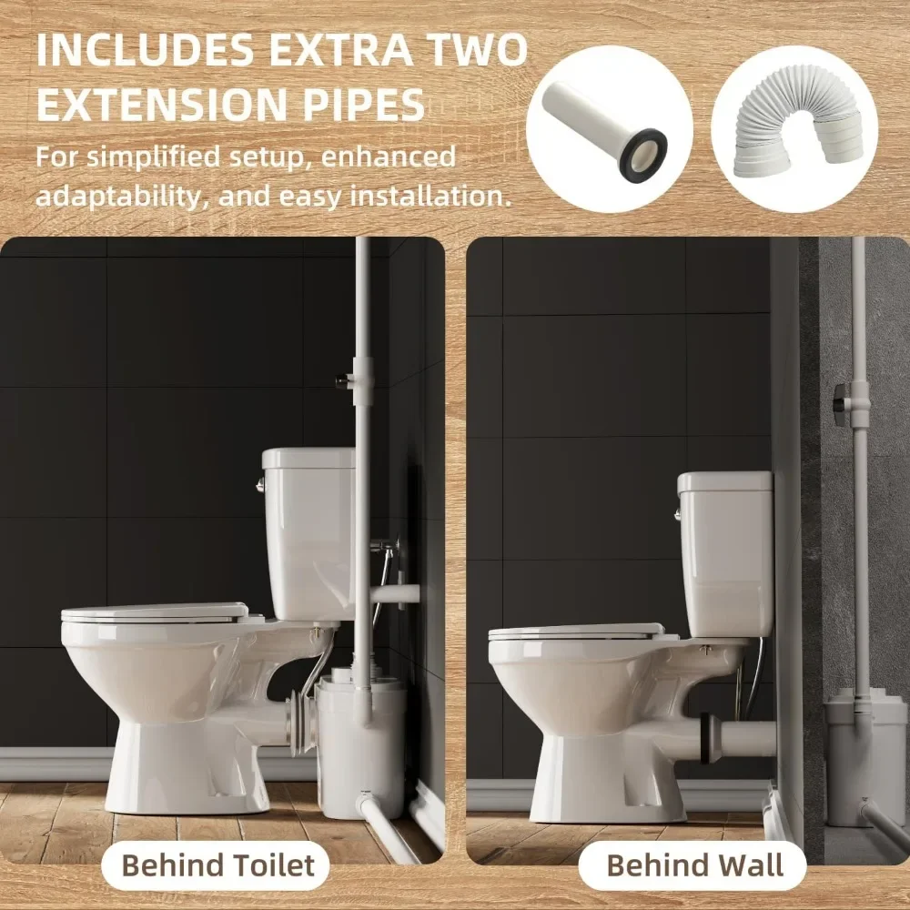 750W Macerating Toilet System with 4-Inlet, Durable Pump, Extension Pipe - Easy Install, Space Saving 5