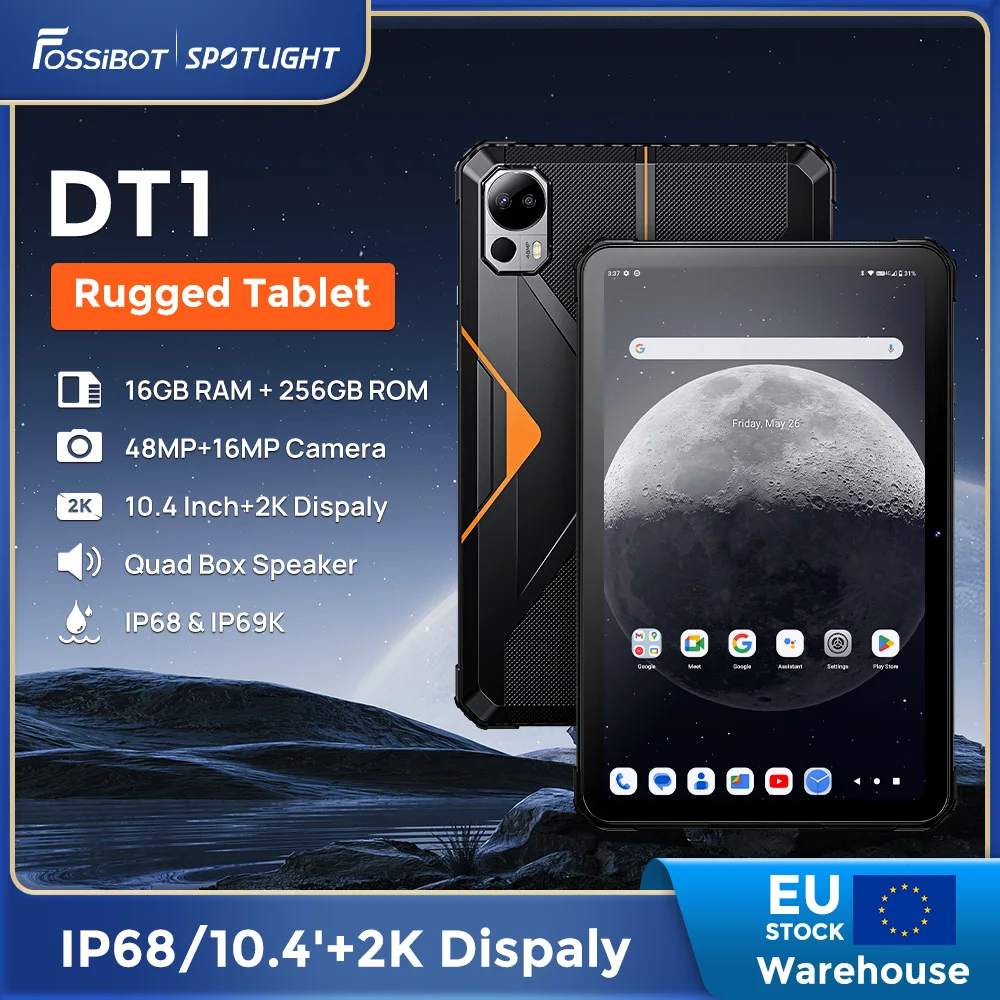 Fossibot Dt1 Tablet Robusto 10.4 ''Fhd + 2K Display 8Gb 256Gb 11000Mah 16Mp + 48Mp Tablet Fotocamera Android 13 Quattro Altoparlanti Hi-Res Pad