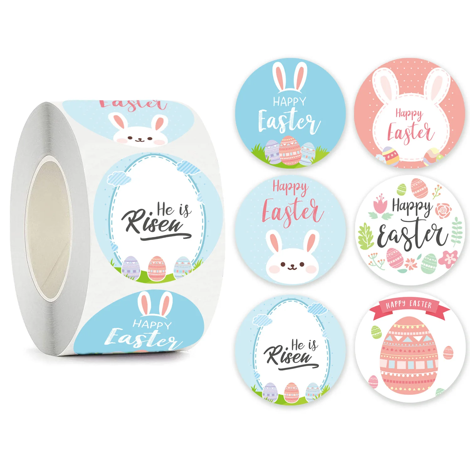 500Pcs 1inch Happy Easter Stickers Self-adhesive Cute Bunny Seal Tags Journaling Doodles Children's Gifts