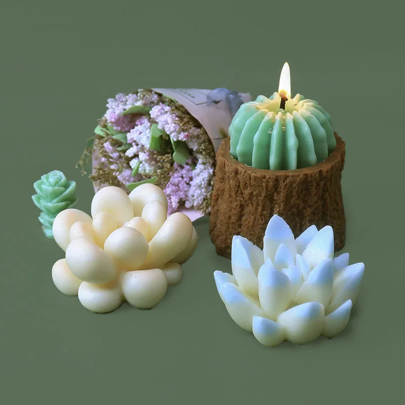3D Silicone Candle Mold Cactus Scented Candle Forms Simulation Succulent Plant Flower Soap Aromatherapy Candle Making Mold Craft