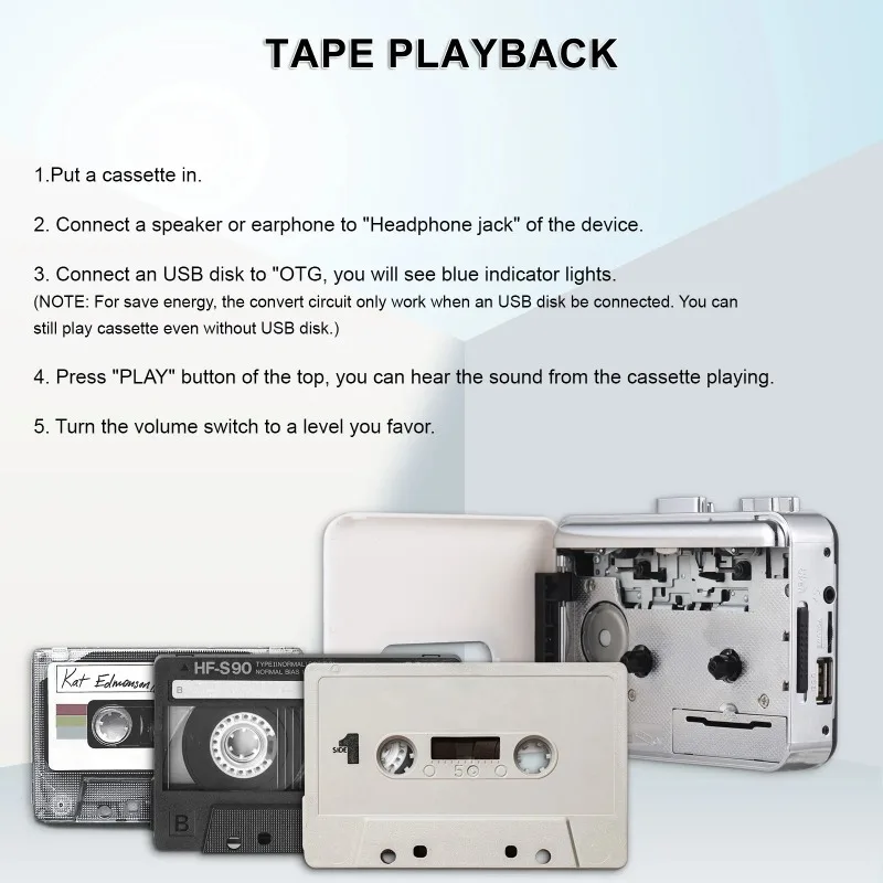 EOENKK Cassette Tape to MP3 Converter Cassette To MP3 Card Player U Disk Tape Recorder to Player