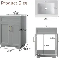 Bathroom Vanity Set Combo 24" Sink Cabinet Mirror Storage Durable Ceramic Vessel Chorme Smooth Surface High-definition Imaging 2