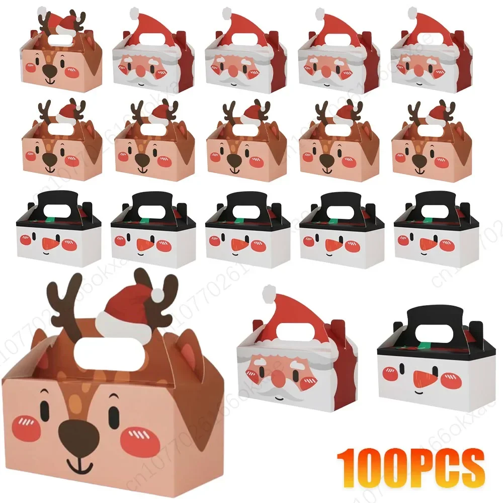 100PCS Christmas Candy Box Christmas New Creative Cute Candy Square Gift Box Hand-carrying Cookie Cake Pastry gift boxes