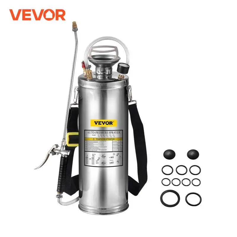 Hand Powered Sprayer 4-12L Stainless Steel Watering Spraying Sprinkling Atomizer Pump For Home Ground Garden Cleaning VEVOR