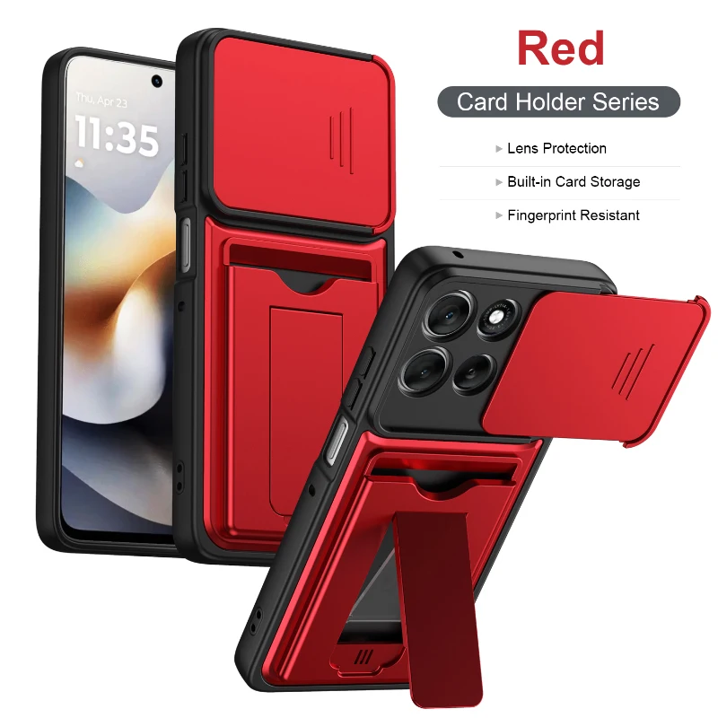 Solid Color Wallet Phone Case with Card Slot and Stand Feature
