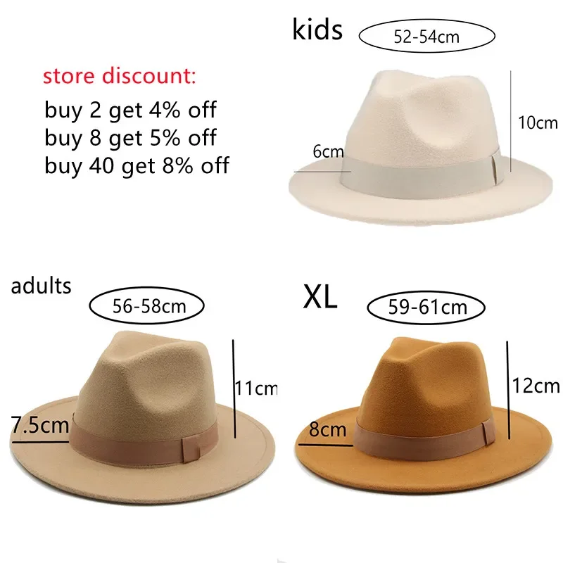 Fedora Hat Women Winter Hats for Women Ribbon Band Men's Hat Wide Brim Classic Beige Wedding Church Bowler New Cap chapeau femme 4
