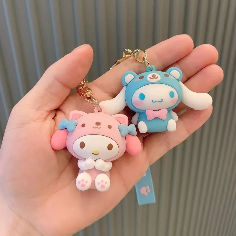 Sanrio 귀여운 소녀 키 체인 가방 펜던트 핑크 Kuromi 멜로디 Cinnamoroll 자동차 키 Sanrio 액세서리 세트 반지 배낭 휴일 선물