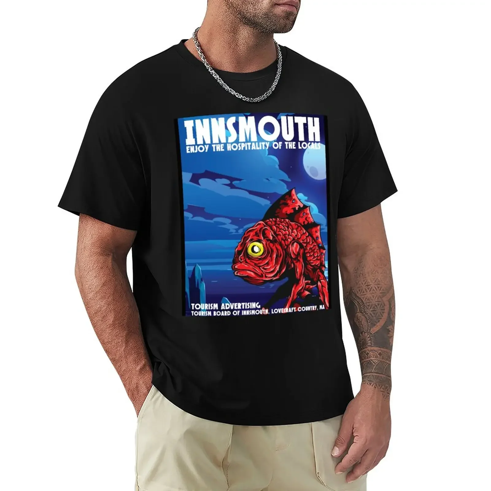 

Innsmouth Vintage Travel Poster Lovecraft T-Shirt oversizeds summer clothes mens tall t shirts