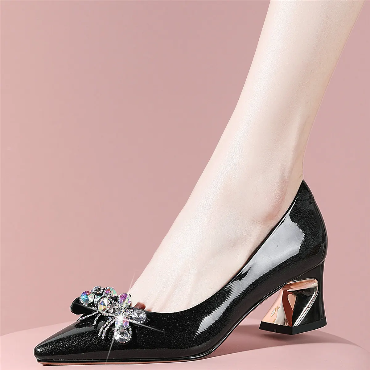 

Rhinestones Wedding Shoes Women Genuine Leather High Heel Pumps Female Summer Party Pointed Toe Gladiator Sandals Casual Shoes