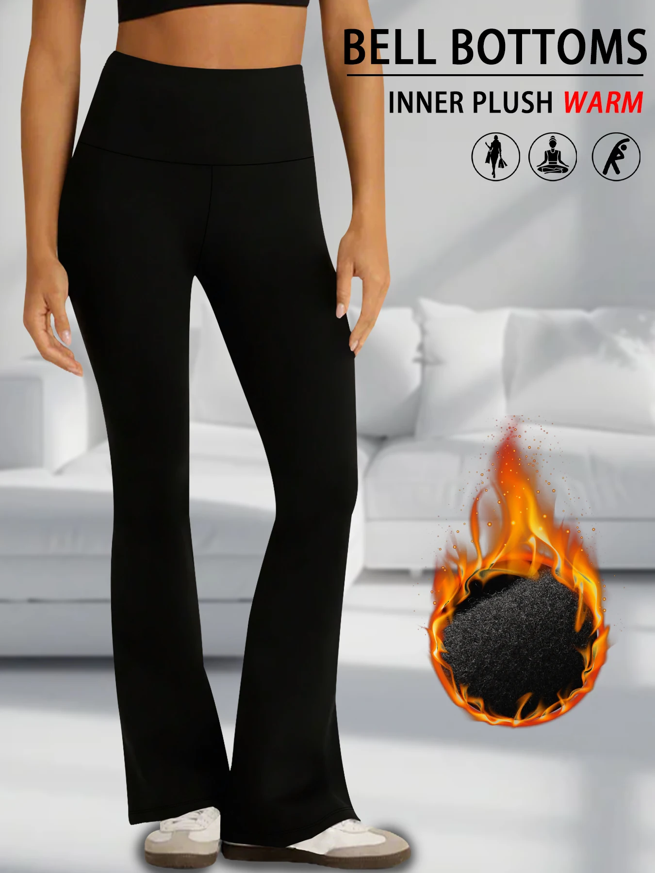 Women's Super Soft High Waisted Fleece Flare Leggings Tummy Control Soft Bootleg Bootcut Pants 1