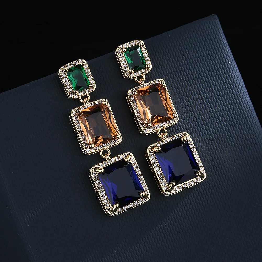 

❤ Korean Fashion Square Crystal Earrings Zircon High End Earrings S925 Sterling Silver Geometric Square Earrings Jewelry