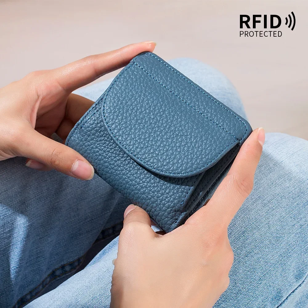 Genuine Leather RFID ID Credit Bank Business Card Holder Cowhide Coin Purse Bags Luxury Clutch Slim Pocket Wallets For Women 4