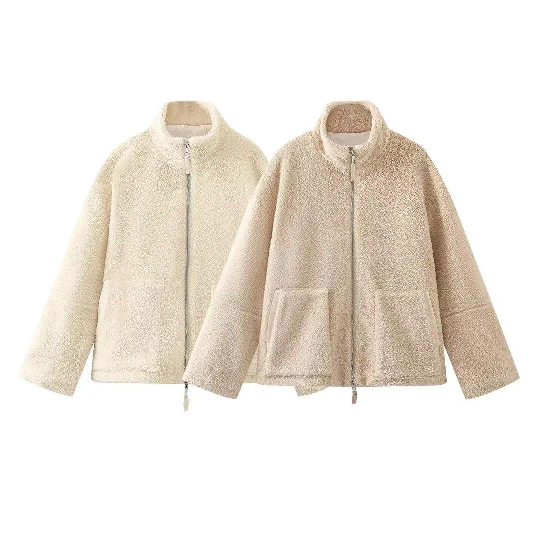 

Women New Fashion Thick Warm Faux Fur Loose Teddy Coat Vintage Long Sleeve Pockets Zipper Casual Female Outerwear Chic Overcoat