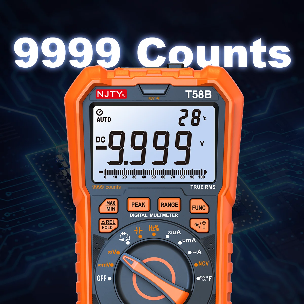 Digital Multimeter Inductance Handheld Voltmeter AC/DC Voltage Current Tester Diode Resistance Ohm Tool NJTY T58B/C 9999 Counts