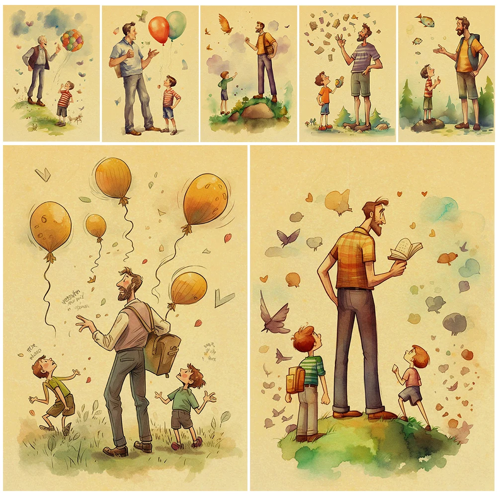 

Father Day Print Poster Retro Harajuku Nostalgia Coffee For Cafe Decor Wall Sticker Home Wall Art Picture Room Bar Painting