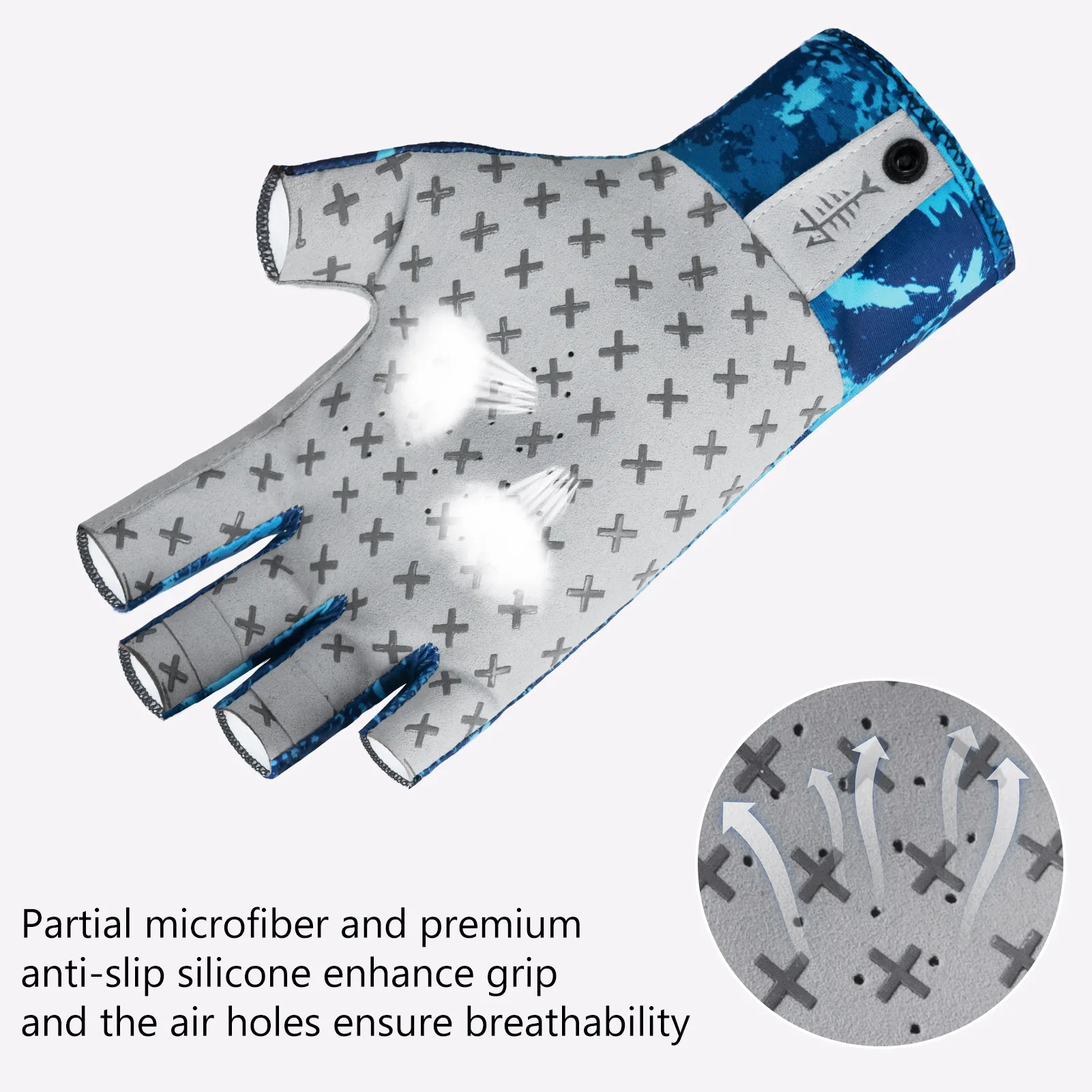 BASSDASH 3/4 Finger UPF 50+ Sun Gloves Breathable Anti-Slip Silicone Palm for Men Women Fishing Fingerless Cycling Running