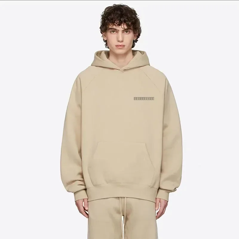 FW21 Luxury Brand Men's Hoodies Chest Two Rows Reflect Letter Logo High Street Oversized Sets men fleece jacket
