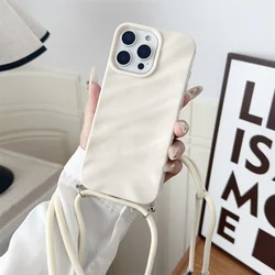 Glossy Wave Water Ripple Crossbody Lanyard Phone Case - Soft Silicone Cover - iPhone 18 Pro (Rice White)