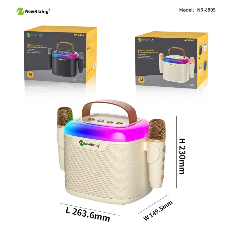 New RGB Colored Lights Karaoke Device Wireless Portable Bluetooth Speaker with Wireless Microphone Ideal for Home Party Children 6