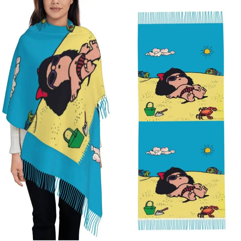 

Mafalda On The Beach Shawls Wraps Women Winter Warm Long Soft Scarf Kawaii Neckerchief Tassel Scarves