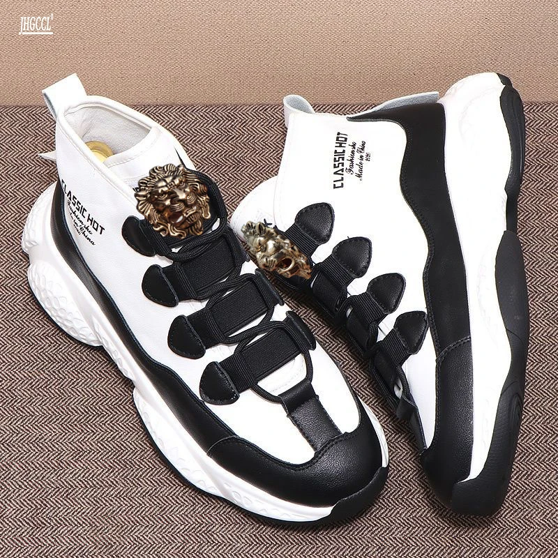 

Riding boots new men's shoes thick sole inside heightening leisure shoes men's high top board shoes luxury ankle boots A5