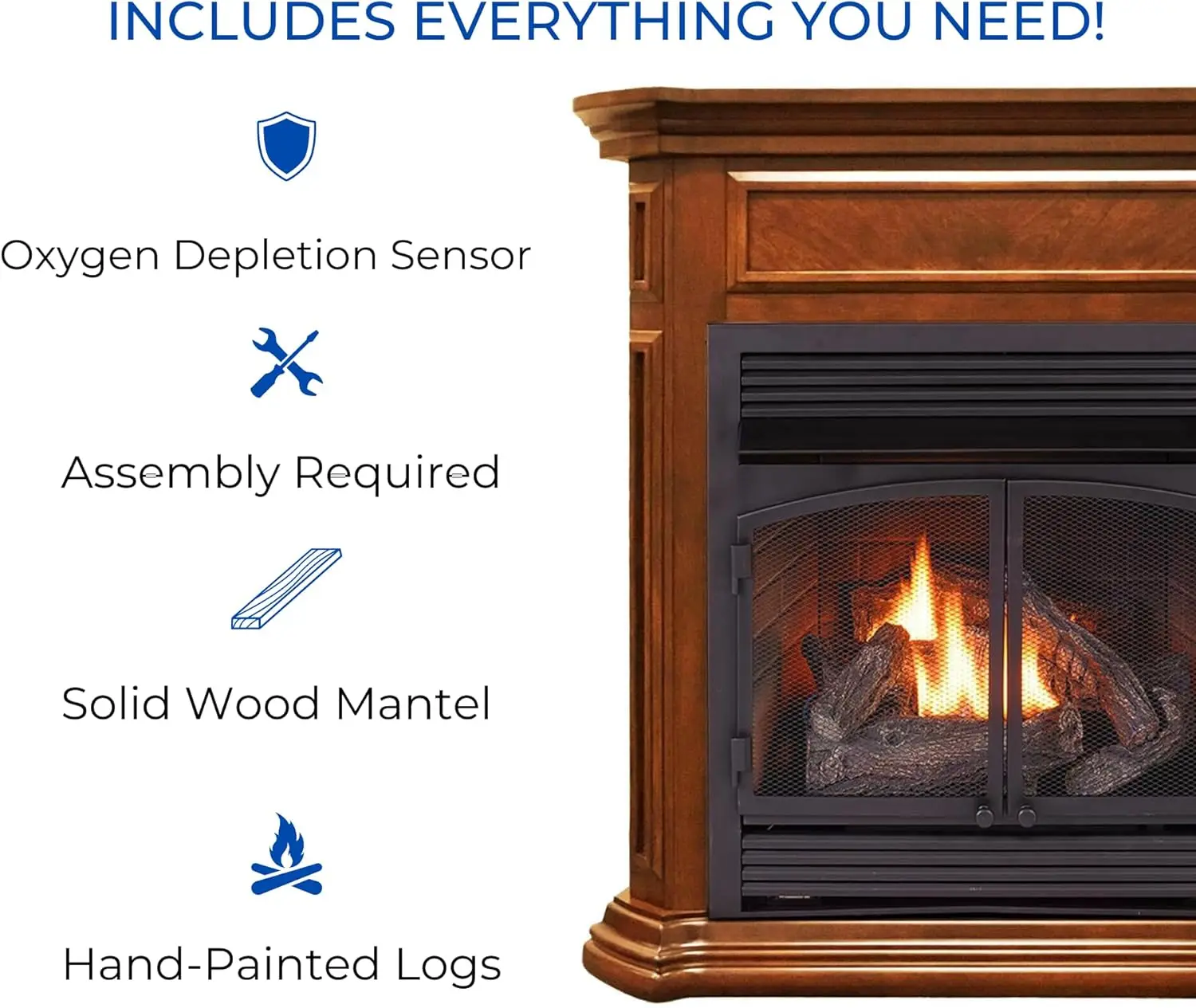 Dual Fuel Ventless Gas Fireplace with Mantel - 32000 BTU Remote Control Apple Spice Finish - Model# DFS-400R-4AS 5